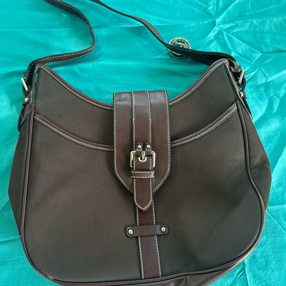 Etienne Aigner Chocolate Brown Buckle-Front Shoulder Bag